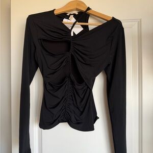 H&M Black Ruched Cut-Out Blouse